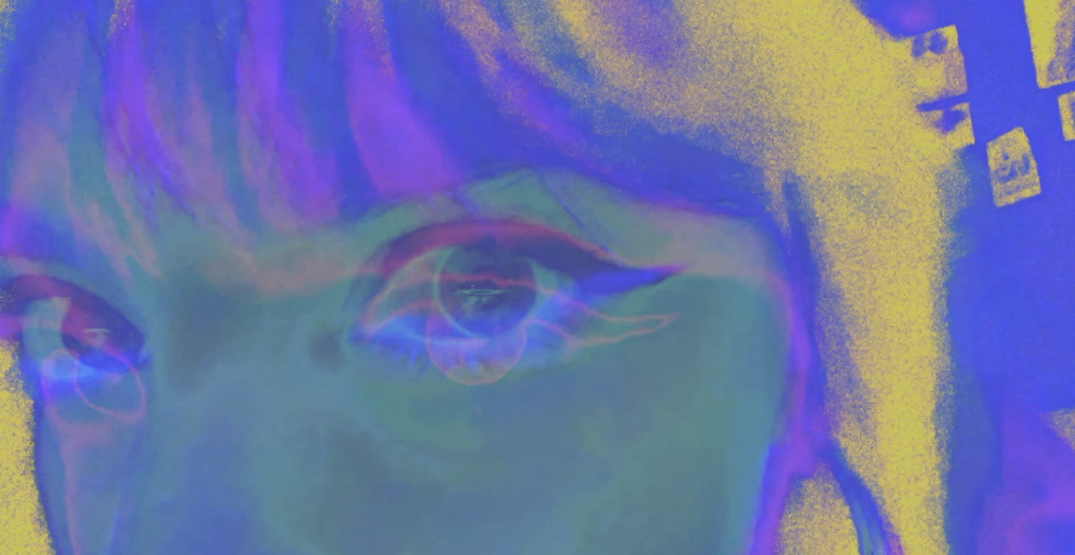 my eyes in neon purple and yellow